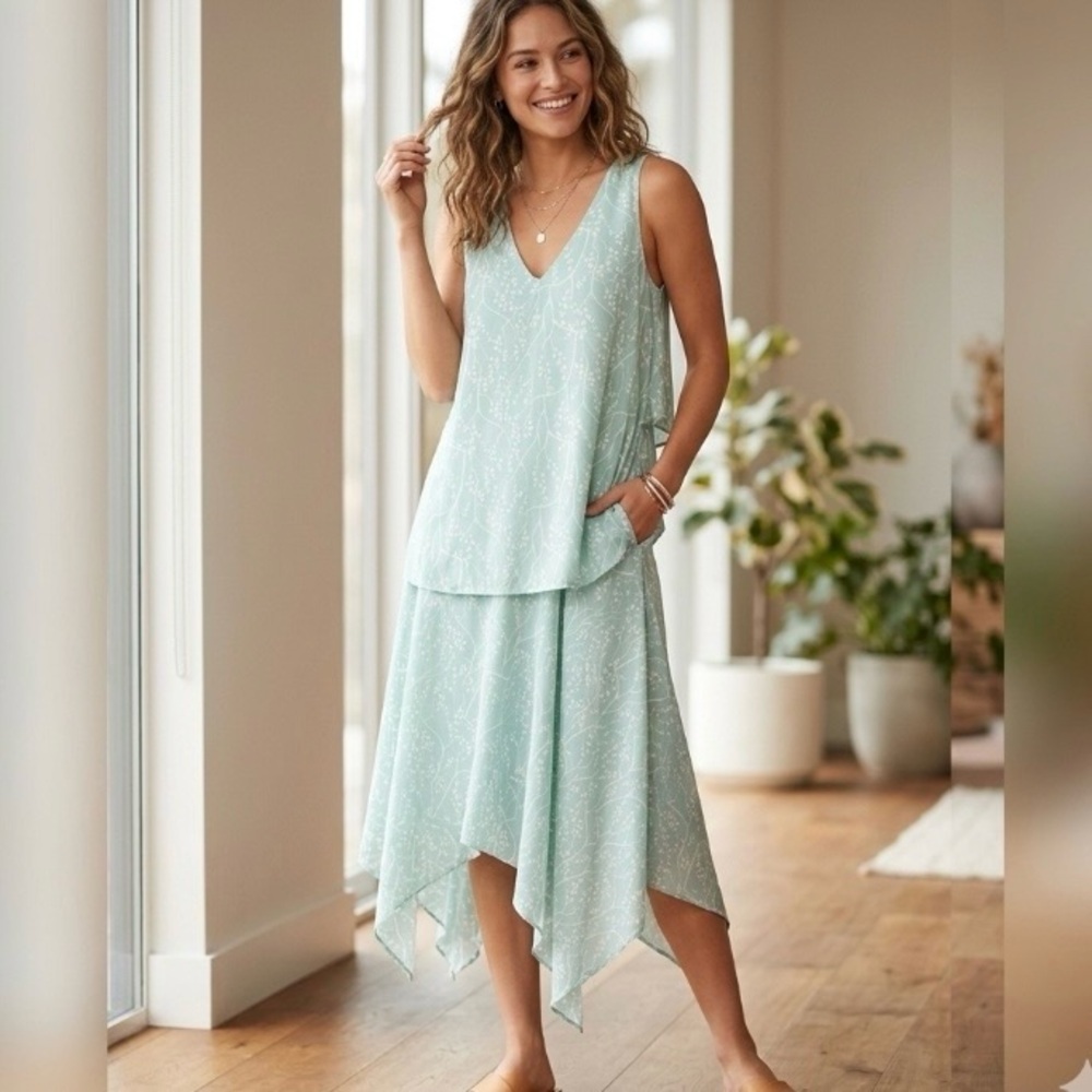 New Chris Gramer Midi High Low Handkerchief Hem Midi Dress Size Small